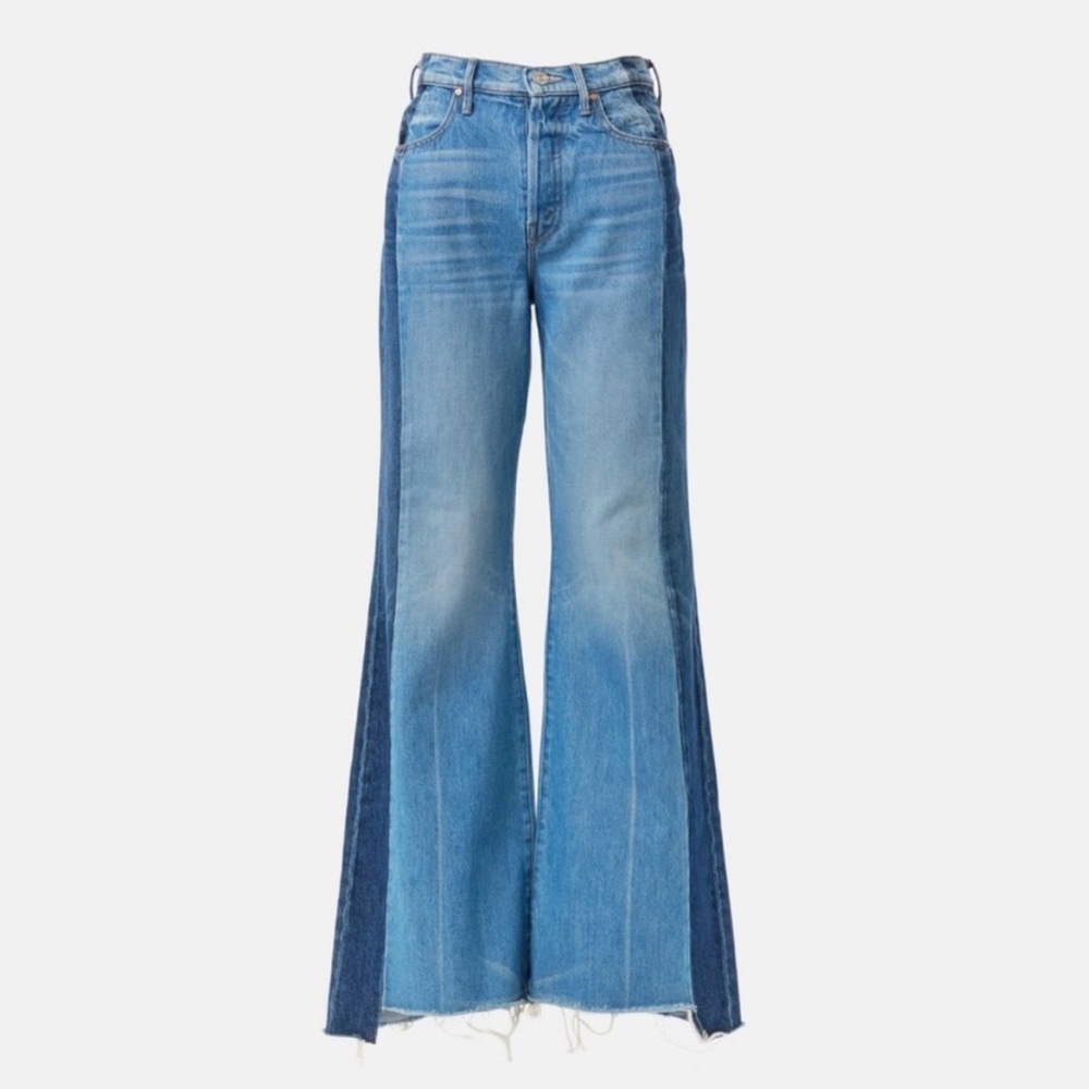 MOTHER Two-Tone Blue Wide Leg Jeans - Picture 2 of 10